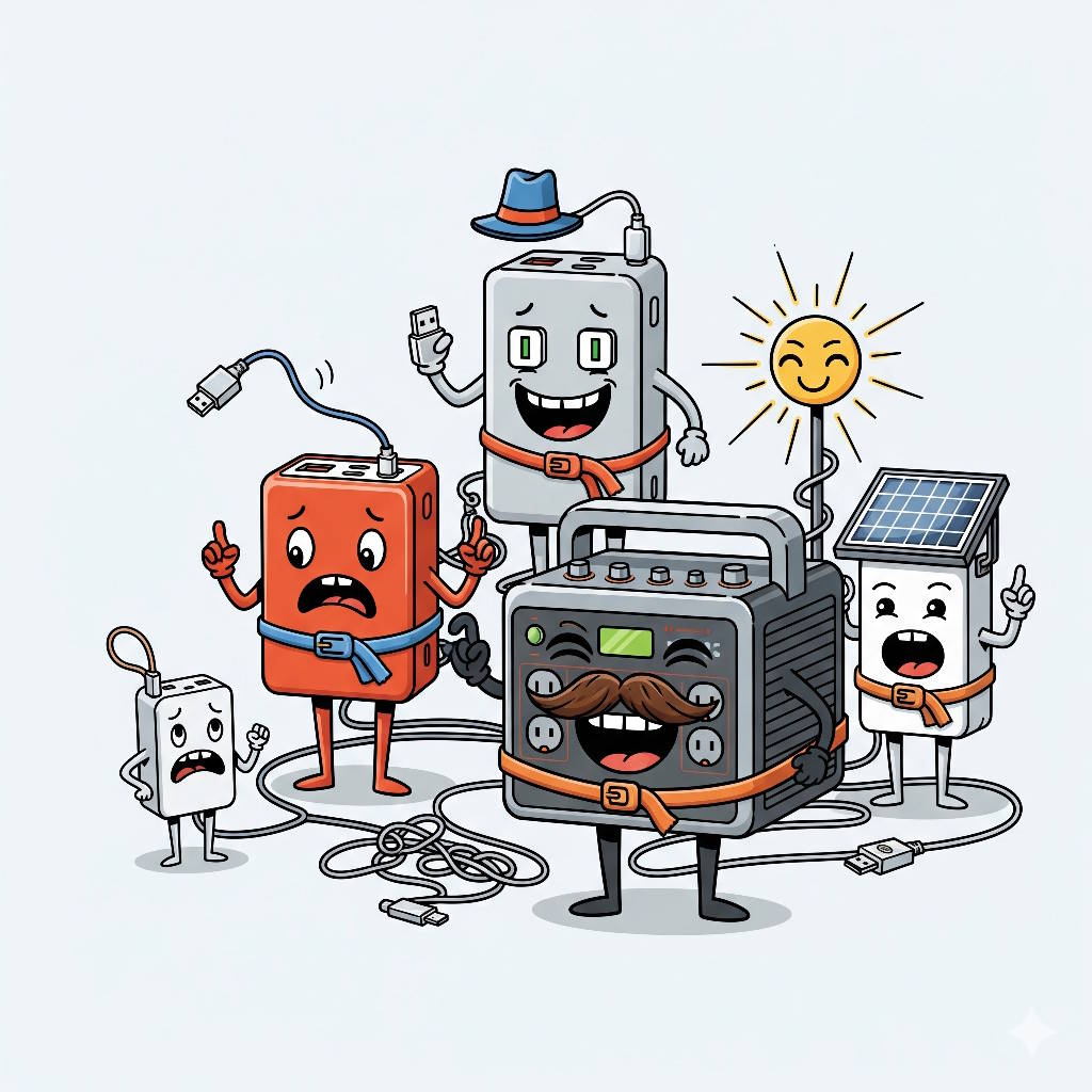 大小さまざまなポータブル電源のイラスト